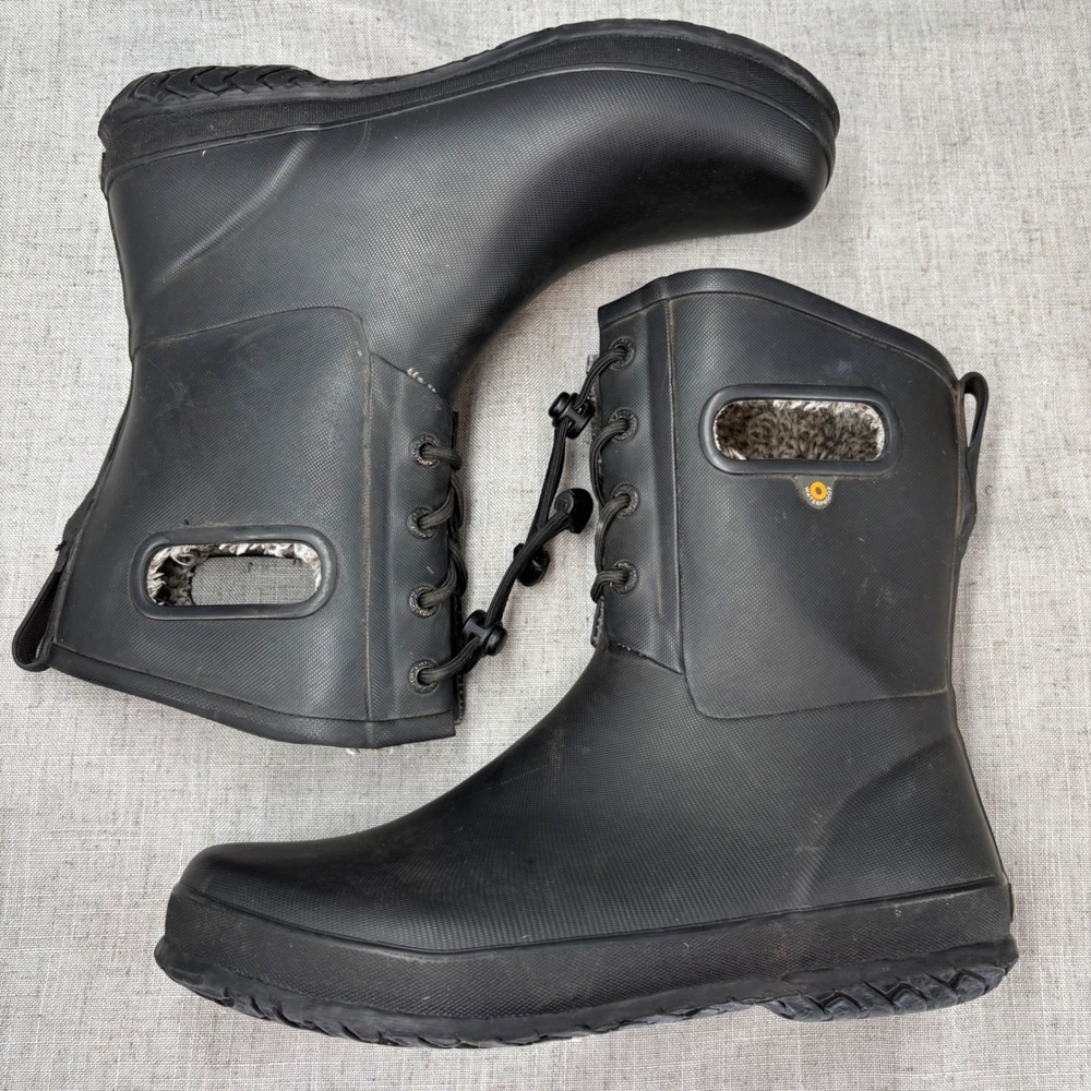 Bogs Amanda Plush II Black Rubber Waterproof Lined Rain Boots Pull On Big Kids 7 - Picture 10 of 11